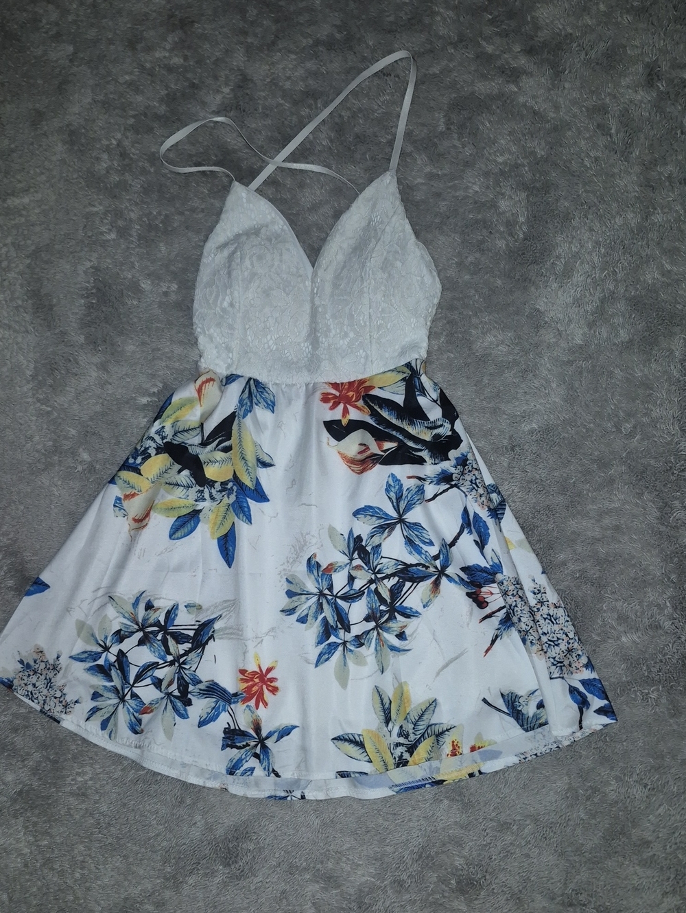 Source Unknown White Lace Bodice Floral Slip Dress